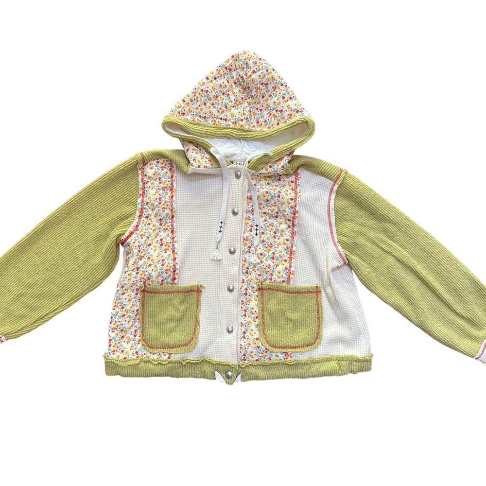 POL Women's Floral Patchwork Thermal Hoodie Jacket Size Medium
